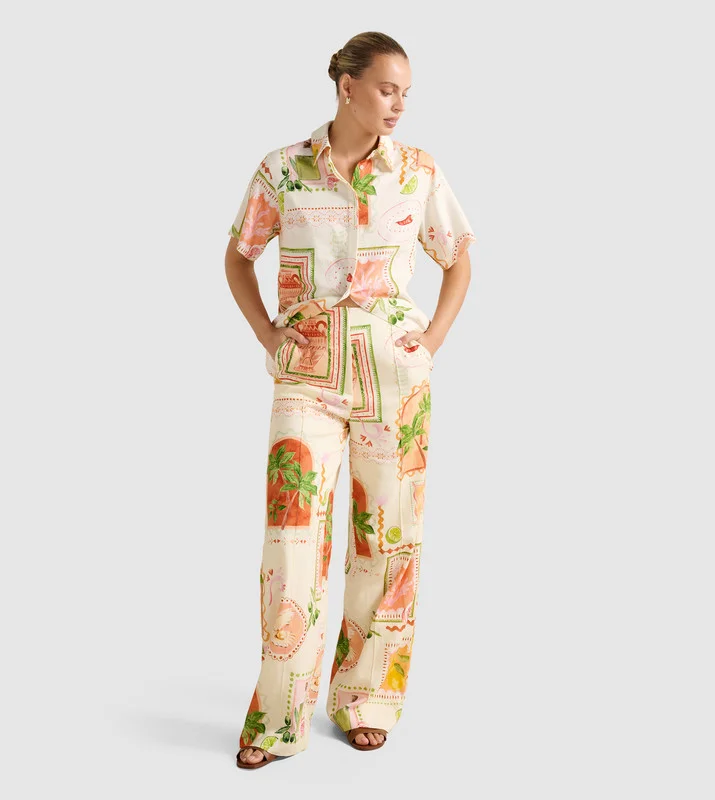 فورايفر نيو OLA Printed Linen Wide Leg Pants